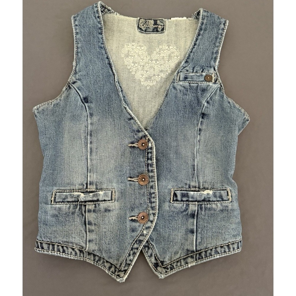Billabong Vintage Y2K Vest Womens Size XS Distressed Denim Jacket Vintage Boho